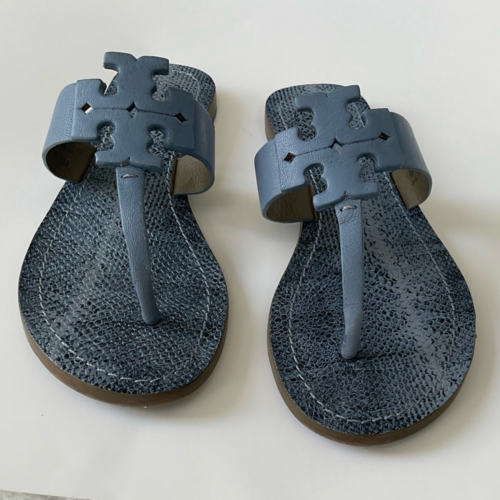 Tory Burch ocean mist Moore Flat Thong north leather size 7 -flip flop sandals - Picture 9 of 11